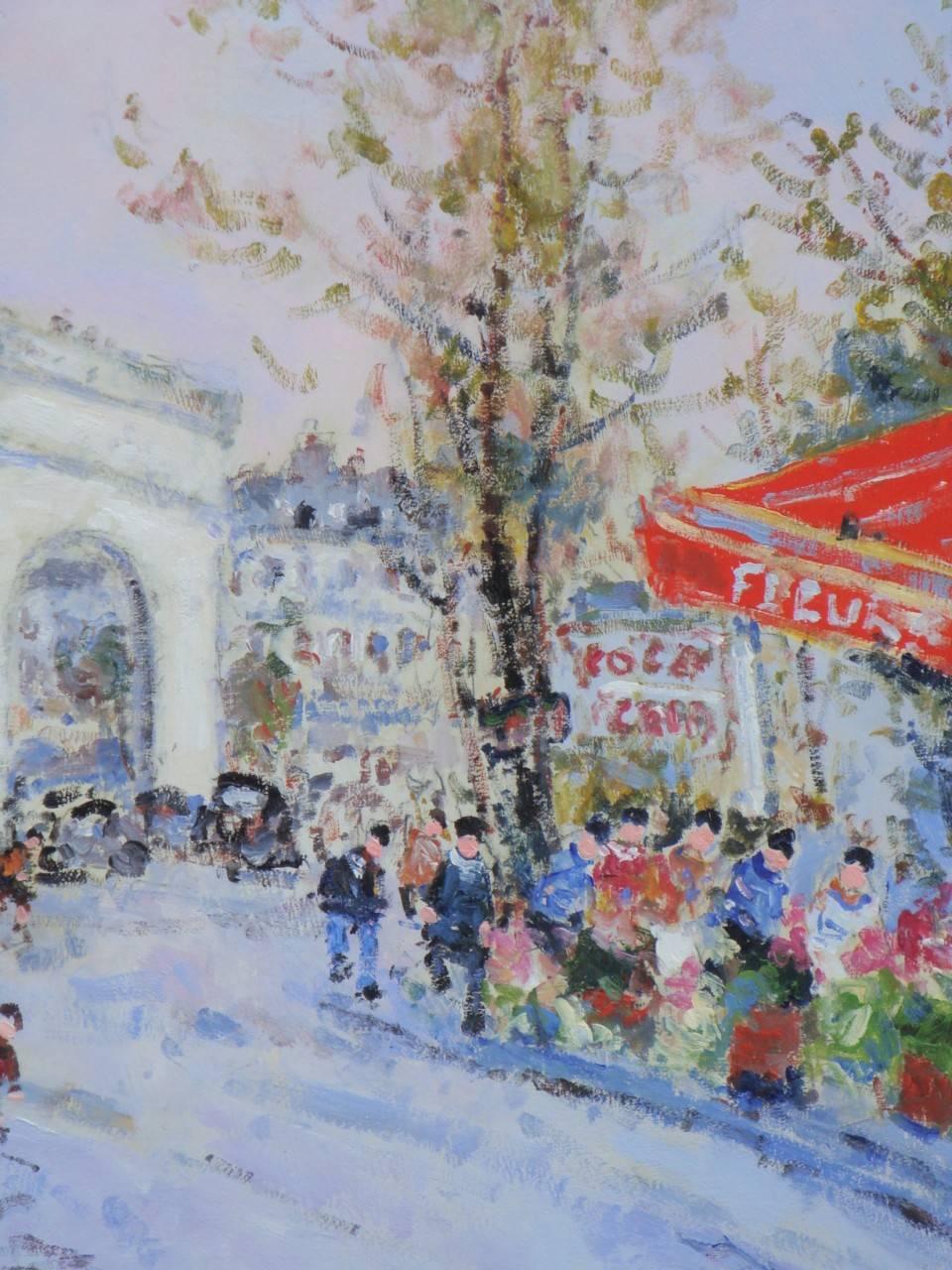 20th Century Rare Extra Large Deluxe Orig Jean Pierre Dubord Champs Elysees Paris Painting For Sale