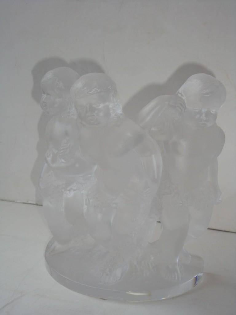 French Pair of Rare Lalique Children Angel Bookends For Sale