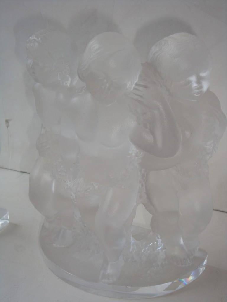 20th Century Pair of Rare Lalique Children Angel Bookends For Sale