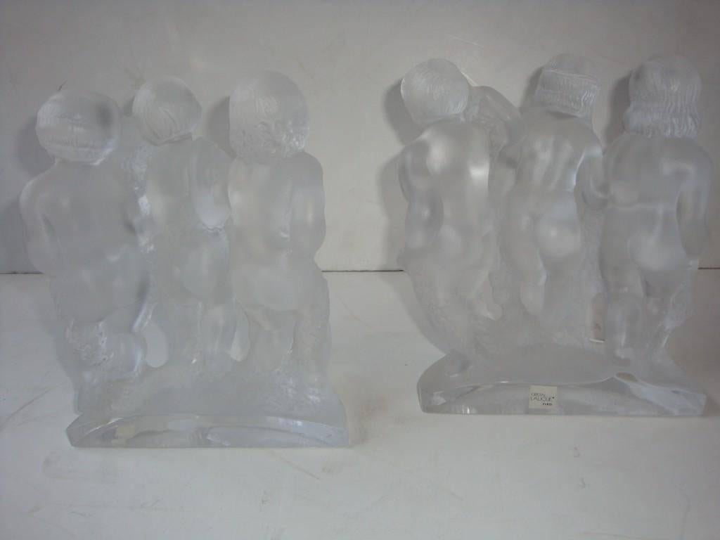 Pair of Rare Lalique Children Angel Bookends For Sale 1