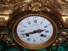 19th Century French Bronze Malachite Rhodochrosite Crystal Clock
