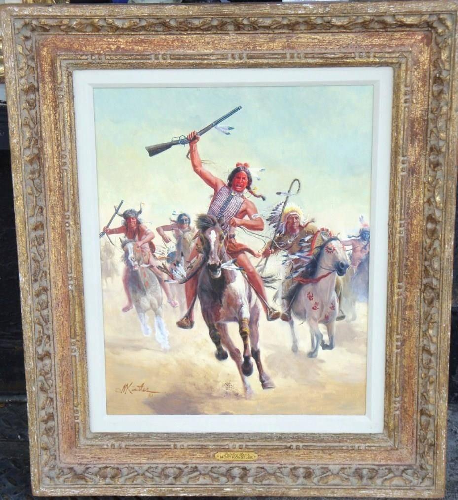 A beautiful original oil on canvas painting of warriors on horseback. Signed by Morton Kunstler. Beautifully done with outstanding detail and expression. Originally purchased at Hammer Galleries NYC in 1985 and purchased out of an important private