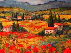 Rare Magnificent French Provence France Betty Wittwe Poppy Landscape Painting