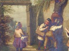 Rare Orig European 19th Century Painting with Children by Andrew Sheerboom