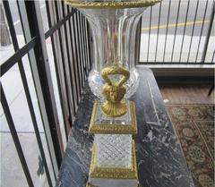 Rare Estate Antique Gilt Bronze and Crystal Cut Urns with Female Ladies Heads