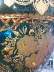 Rare Magnificent Pair of Amber Blue Crystal Bronze Centerpiece Vase Urns