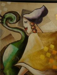 Musical Oil Painting Woman Playing Cello by Oz El Hai