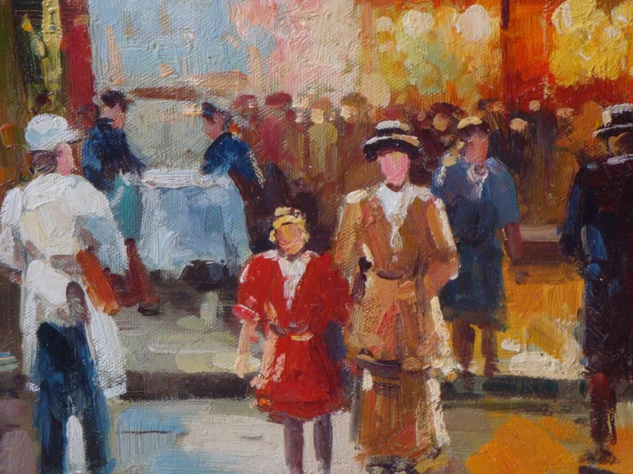 Rare Important Estate French Paris Street Scene Rambert Painting, circa 1940s In Good Condition For Sale In New York, NY