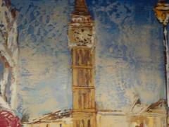 Large Original Framed London Big Ben Colorful Umbrella Painting S Kosman