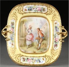 Important Large 19th Century Sevres Yellow Porcelain Bronze Centrepiece Bowl