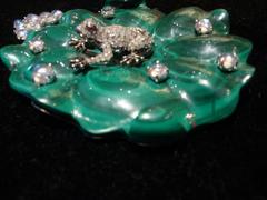 Rare 18-Karat Large 11-Carat Aquamarine Diamond and Malachite Frog Pendant