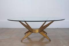 Silas Seandel Brutalist Coffee Table with Round Glass Top
