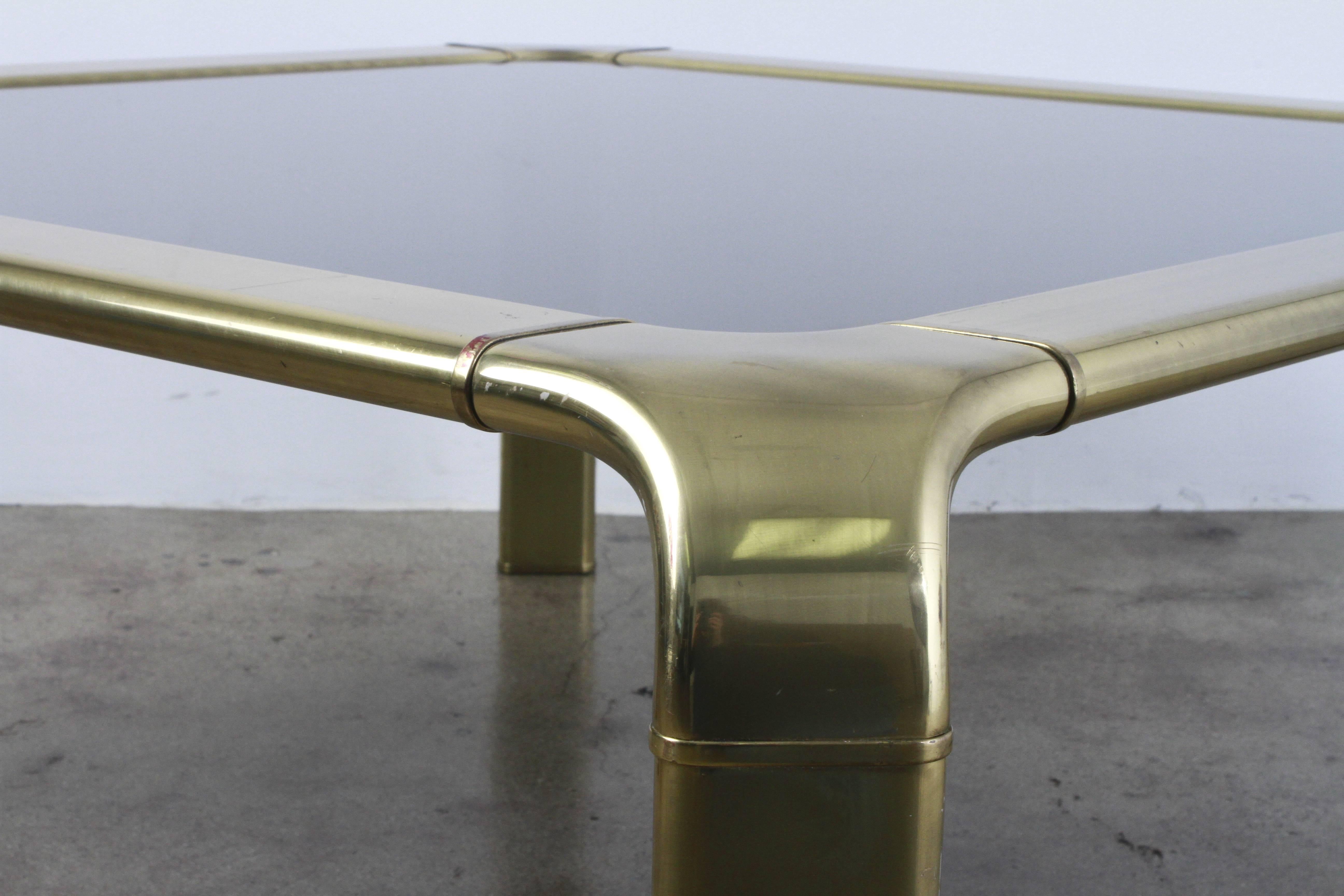 American Widdicomb Waterfall Coffee Table in Brass and Glass