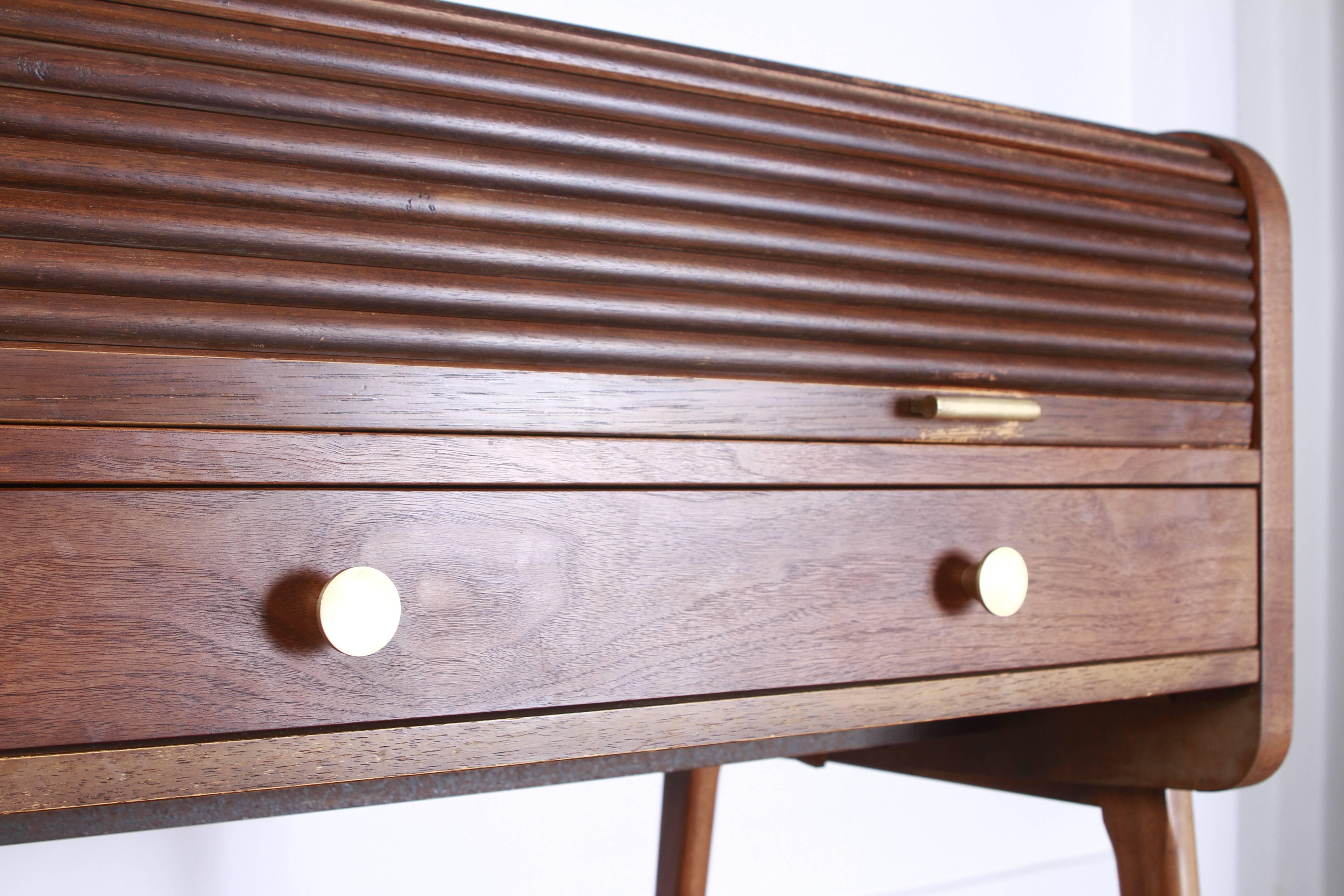 Mid-20th Century Sligh Lowry Mid-Century Walnut Roll Top Desk For Sale