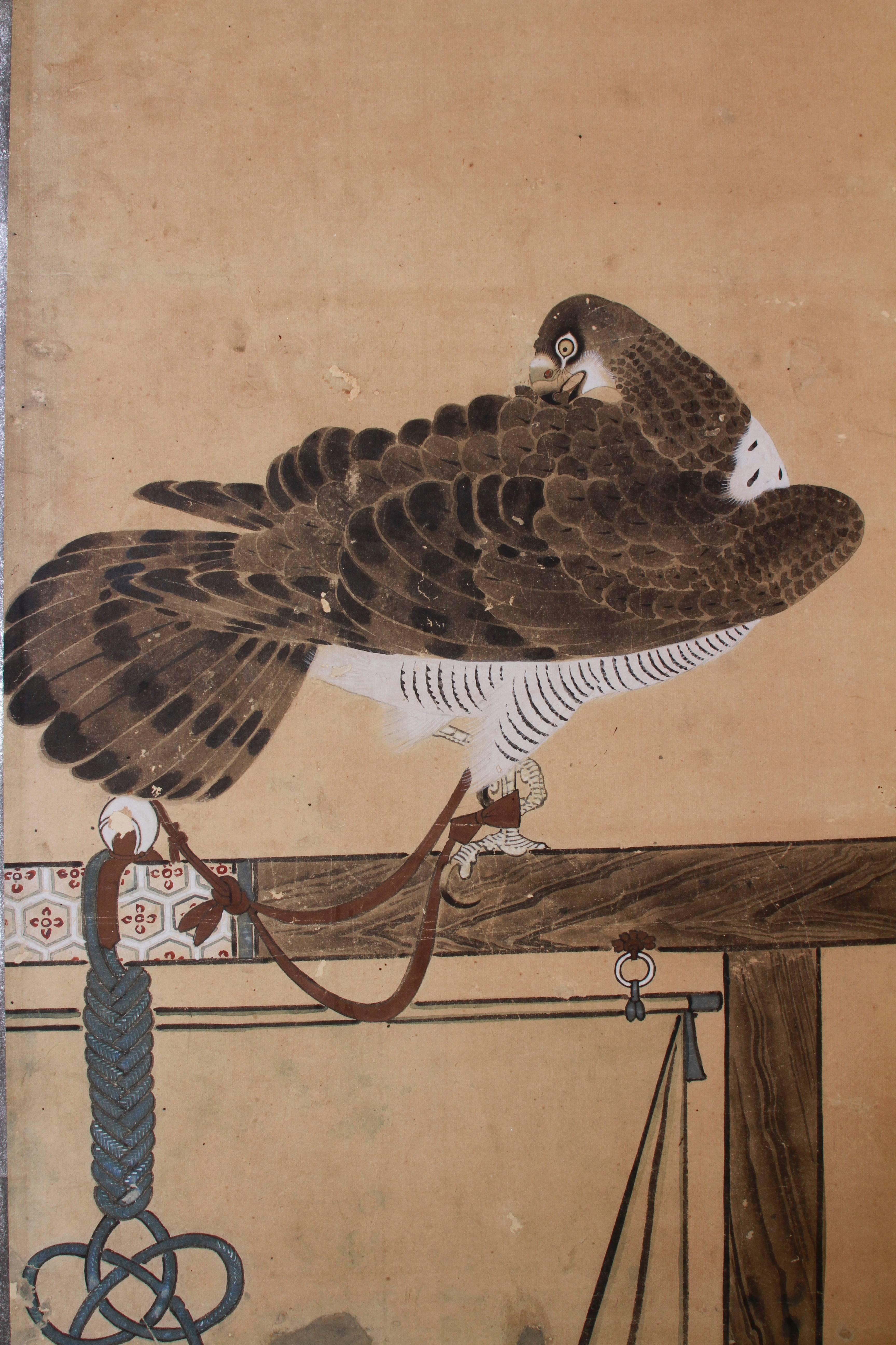 Late 19th Century Japanese Birds of Prey Silk-Screen, 1890