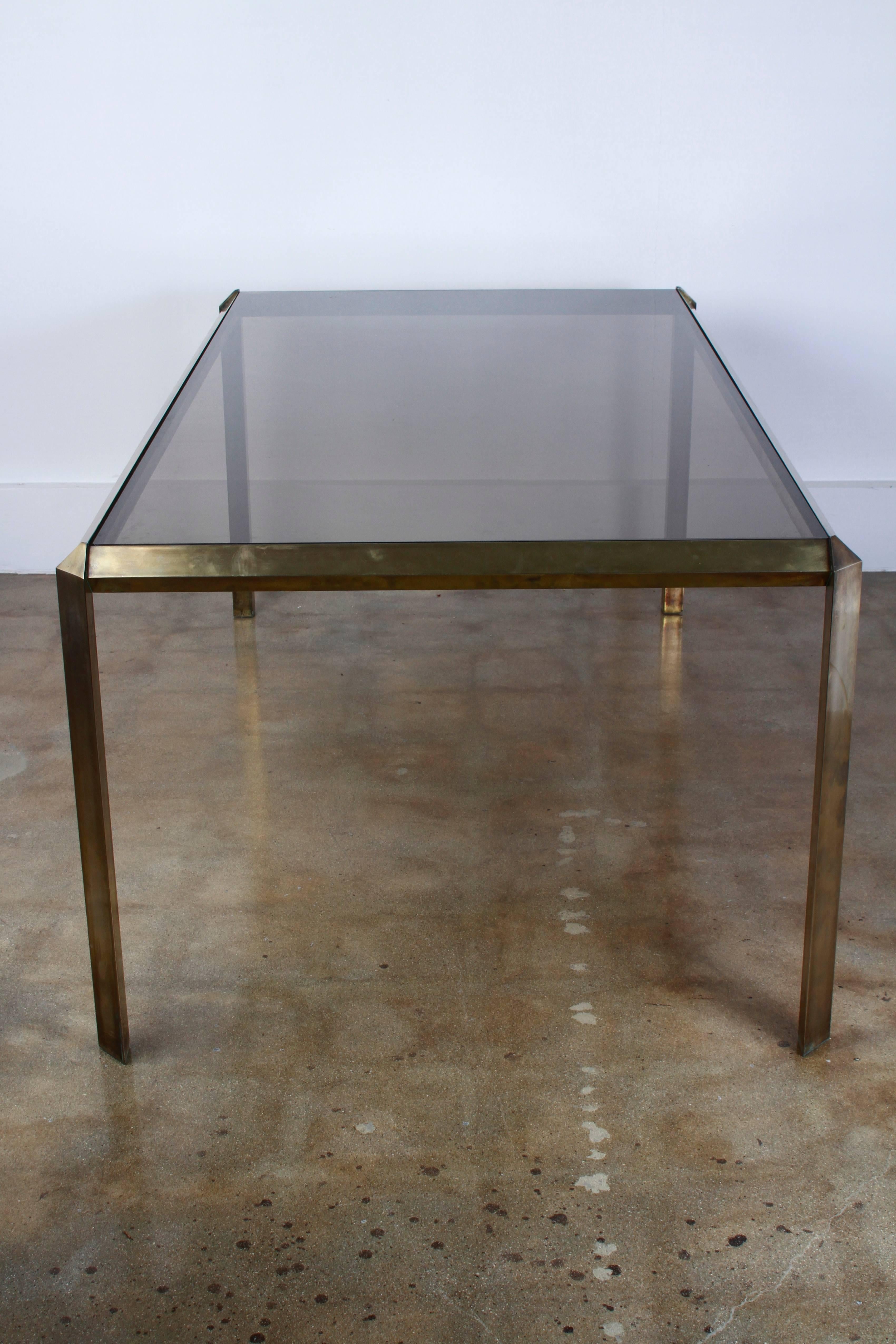 Burnished Belgo Brass Chromed Dining Table with Smoked Glass Top