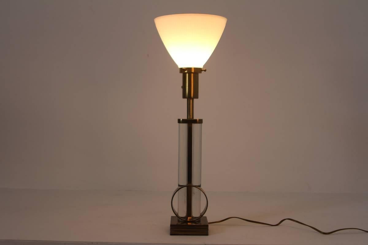 Gilbert Rohde Glass and Brass Table Lamp In Good Condition In Los Angeles, CA