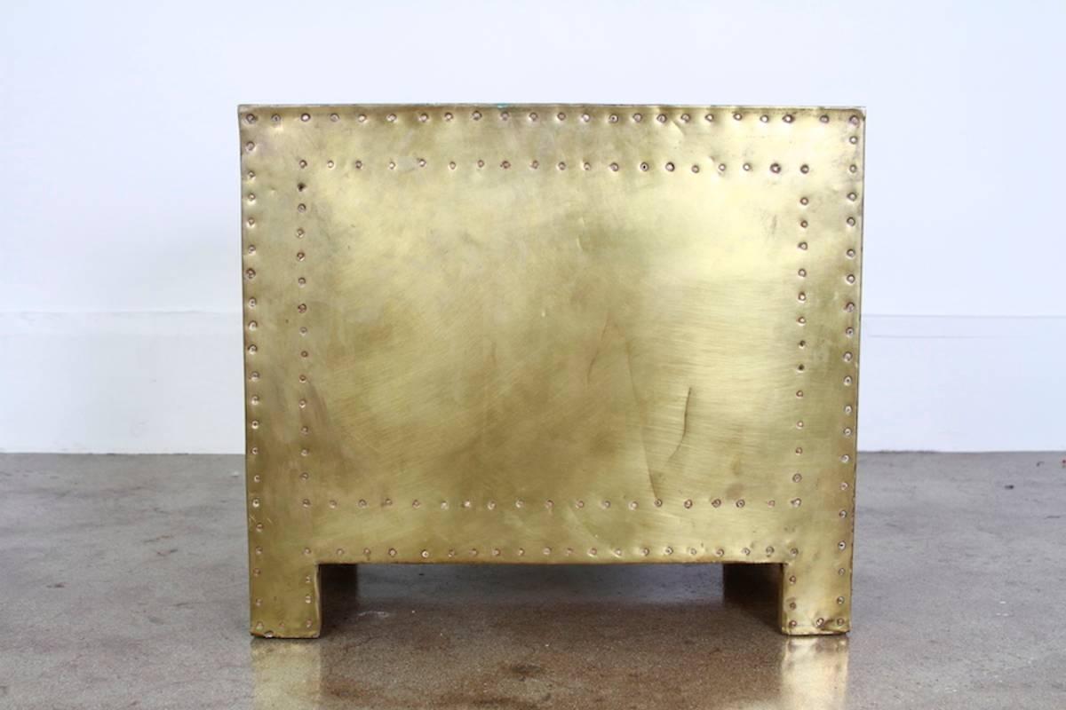 Pair of Sarreid Ltd. Studded Brass Chests In Good Condition For Sale In Los Angeles, CA