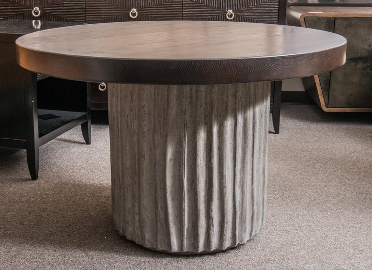 Custom Cement Drum Dining Table With Dark Oak Top For At 1stdibs Modern Custom Cement Drum Dining Table With Dark Oak Top For