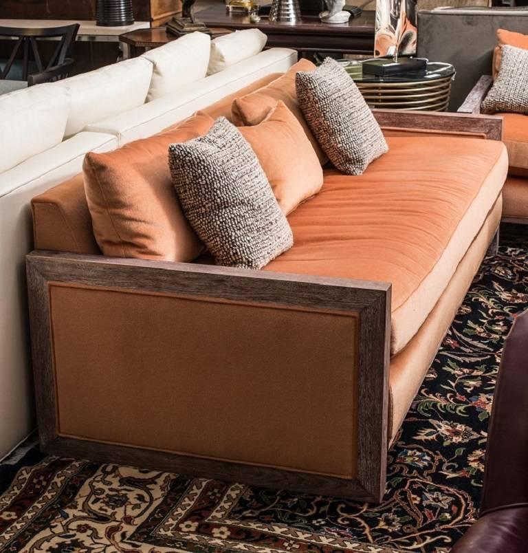 Modern Swaim Custom Contemporary Mohair Sofa in Burnt Orange For Sale