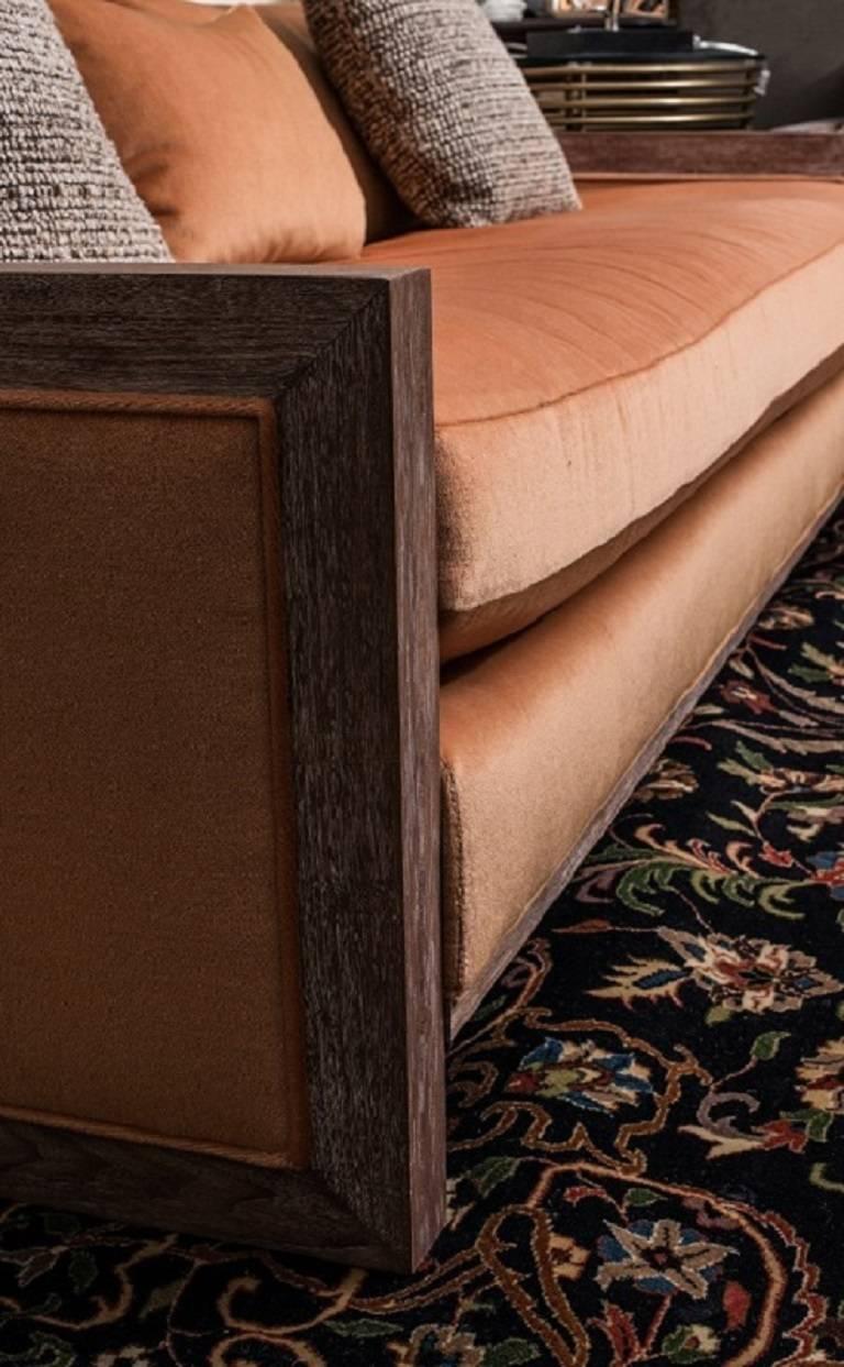 American Swaim Custom Contemporary Mohair Sofa in Burnt Orange For Sale