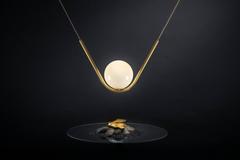 Perle 1 Pendant in Aged Brass with Handblown Glass Ball by Larose Guyon