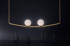 Perle 2 Pendant in Aged Brass with Handblown Glass Ball by Larose Guyon