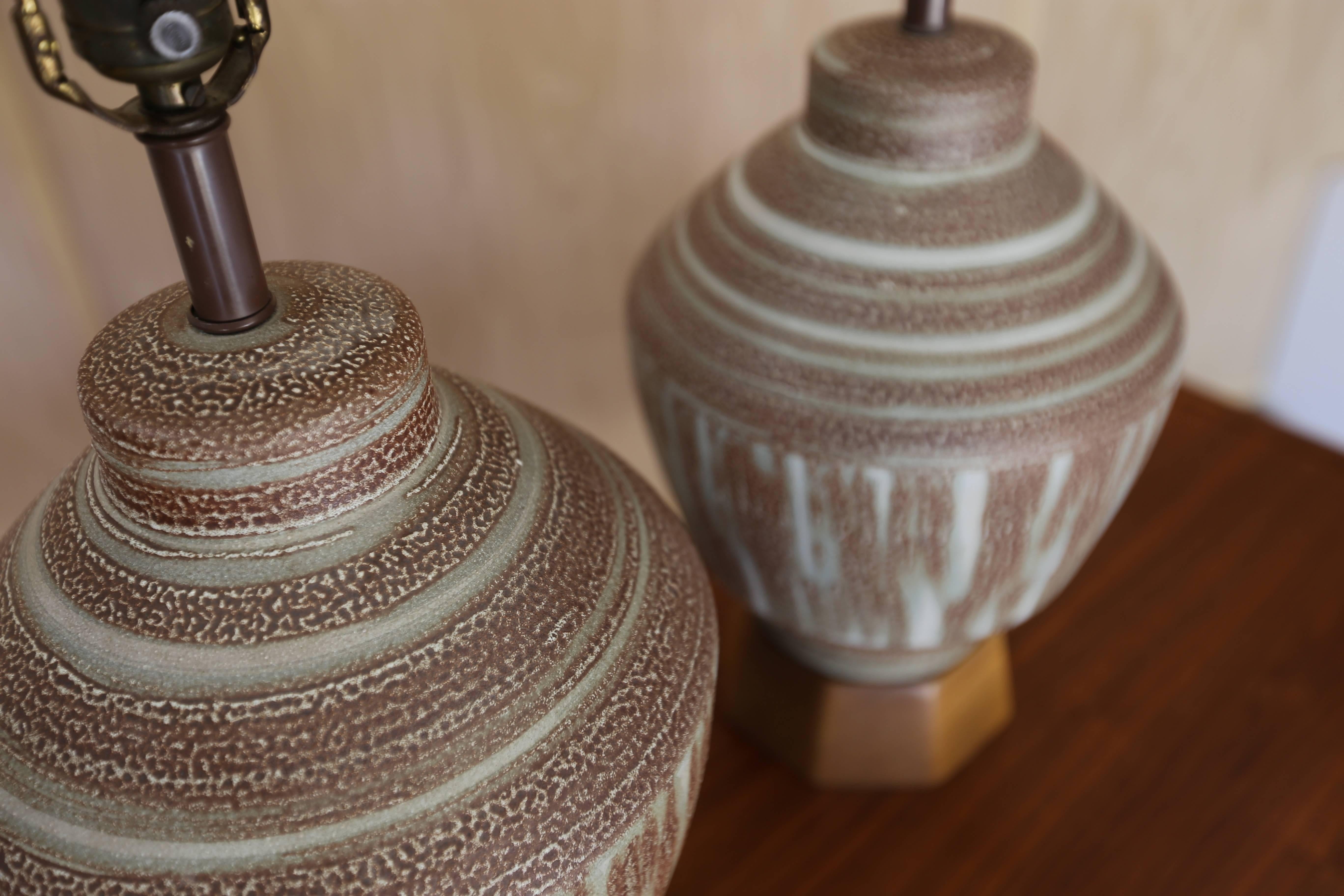 Pair of Mid-Century Salt Glaze Lamps   MOVING SALE!!!! In Good Condition In Denton, TX