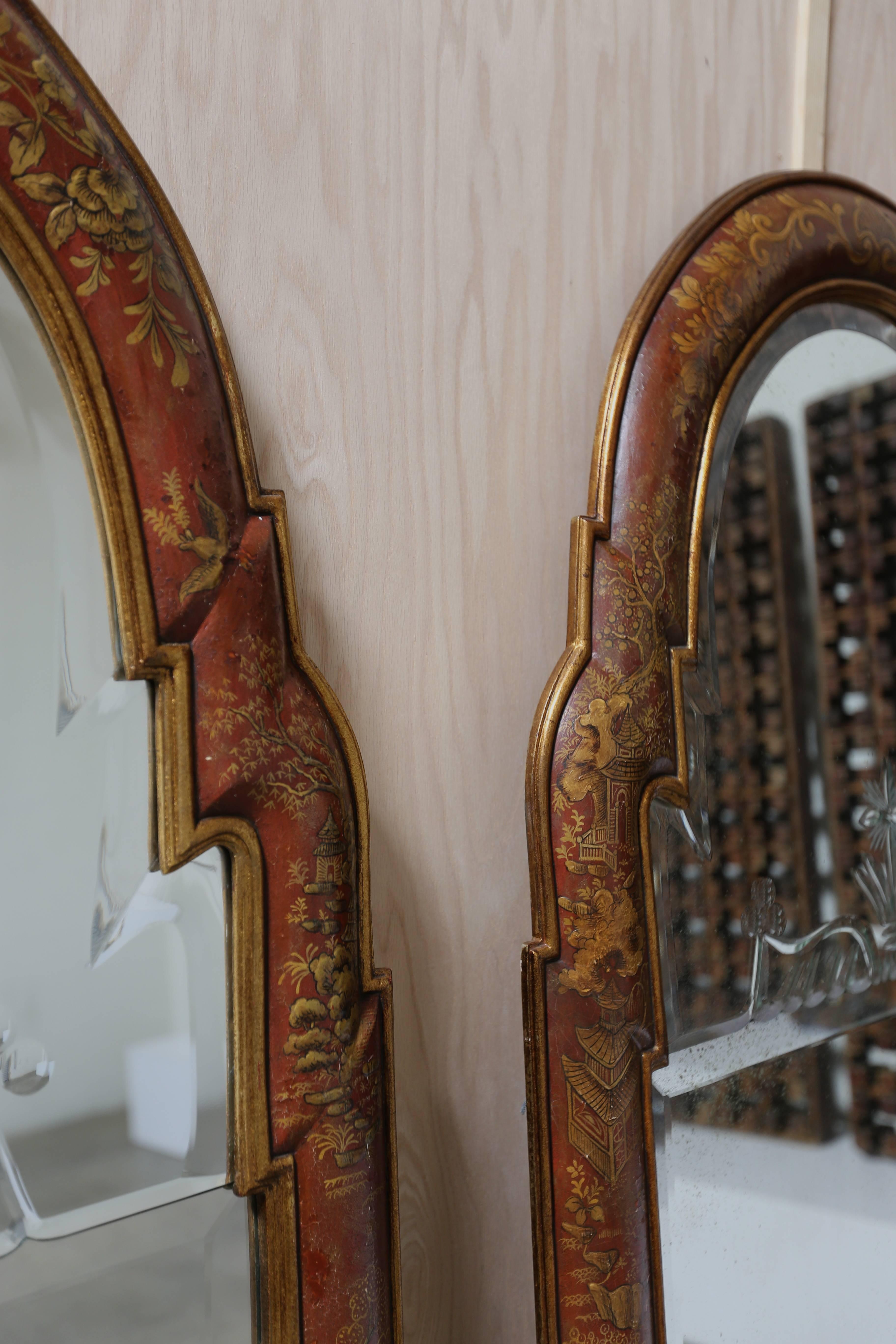 Glass Pair of Large Chinoiserie Style Mirrors