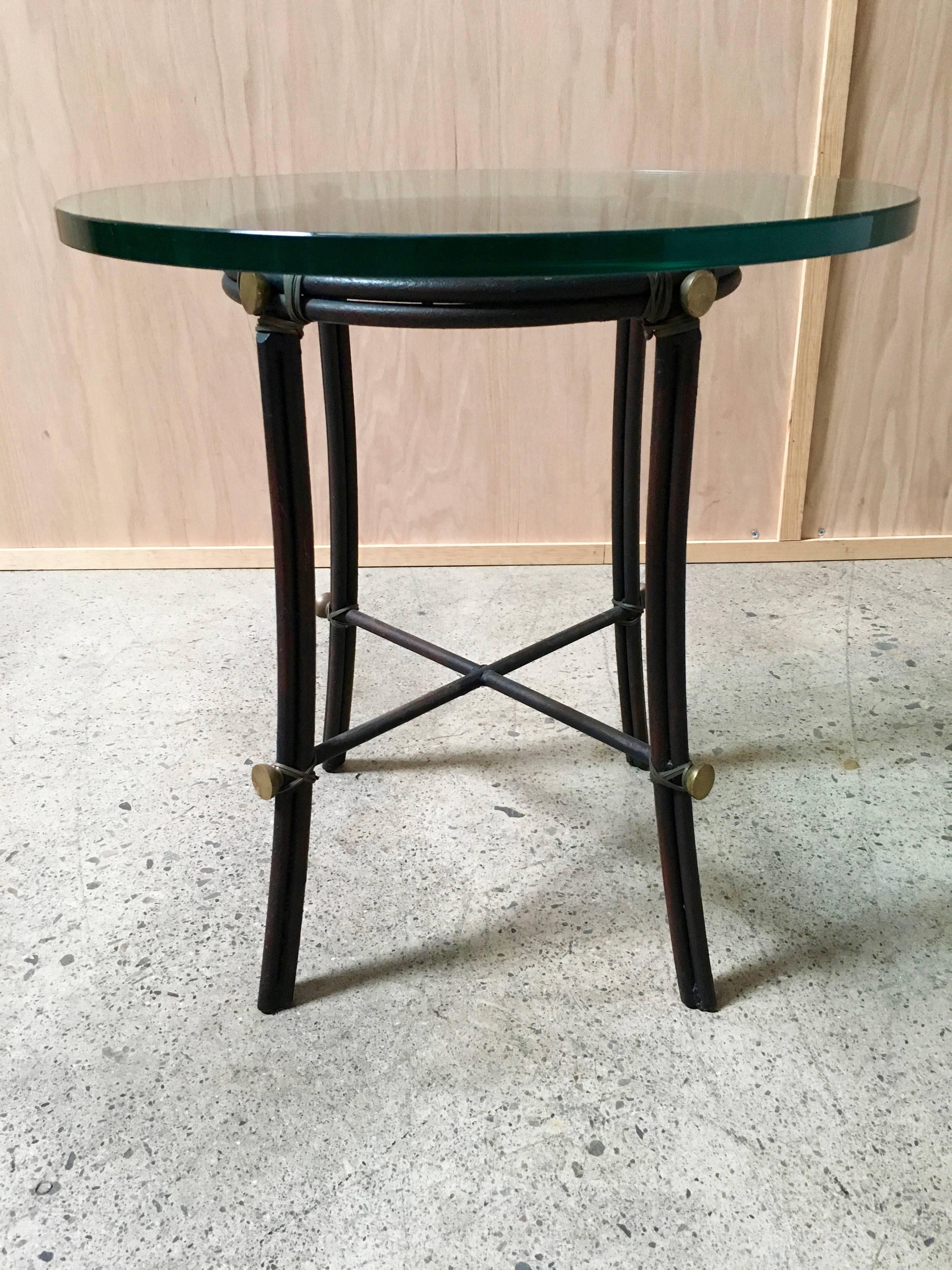 Iron glass top end table.