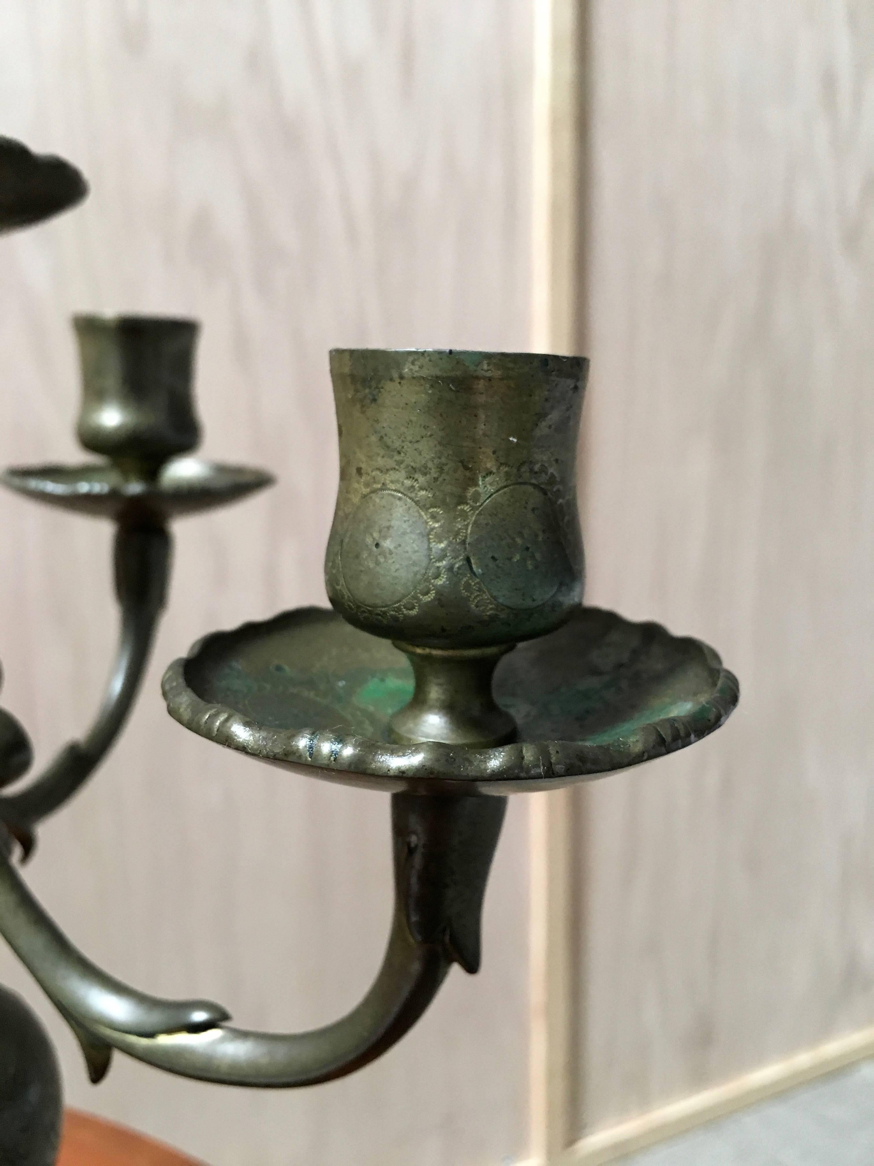 Antique Pair of 18th century brass French candelabra.