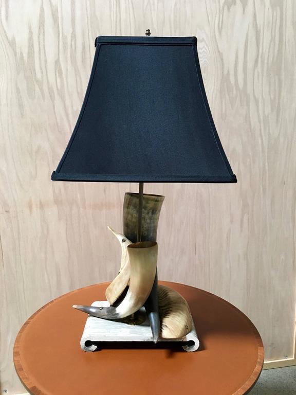Decorative Steer Horn Table Lamp with Faux Marble Base For Sale at 1stDibs