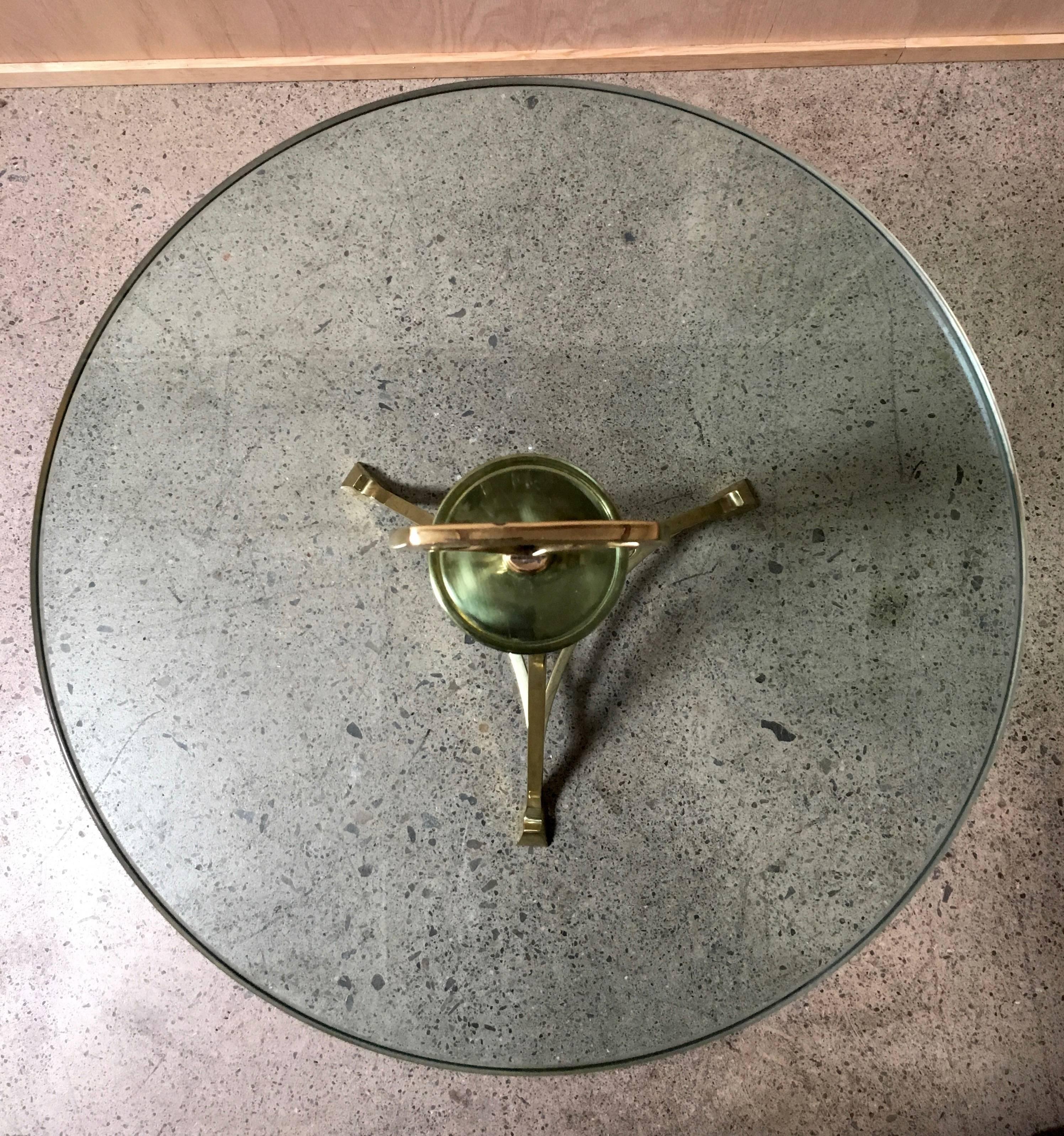American Mid-Century Brass and Glass End Table For Sale