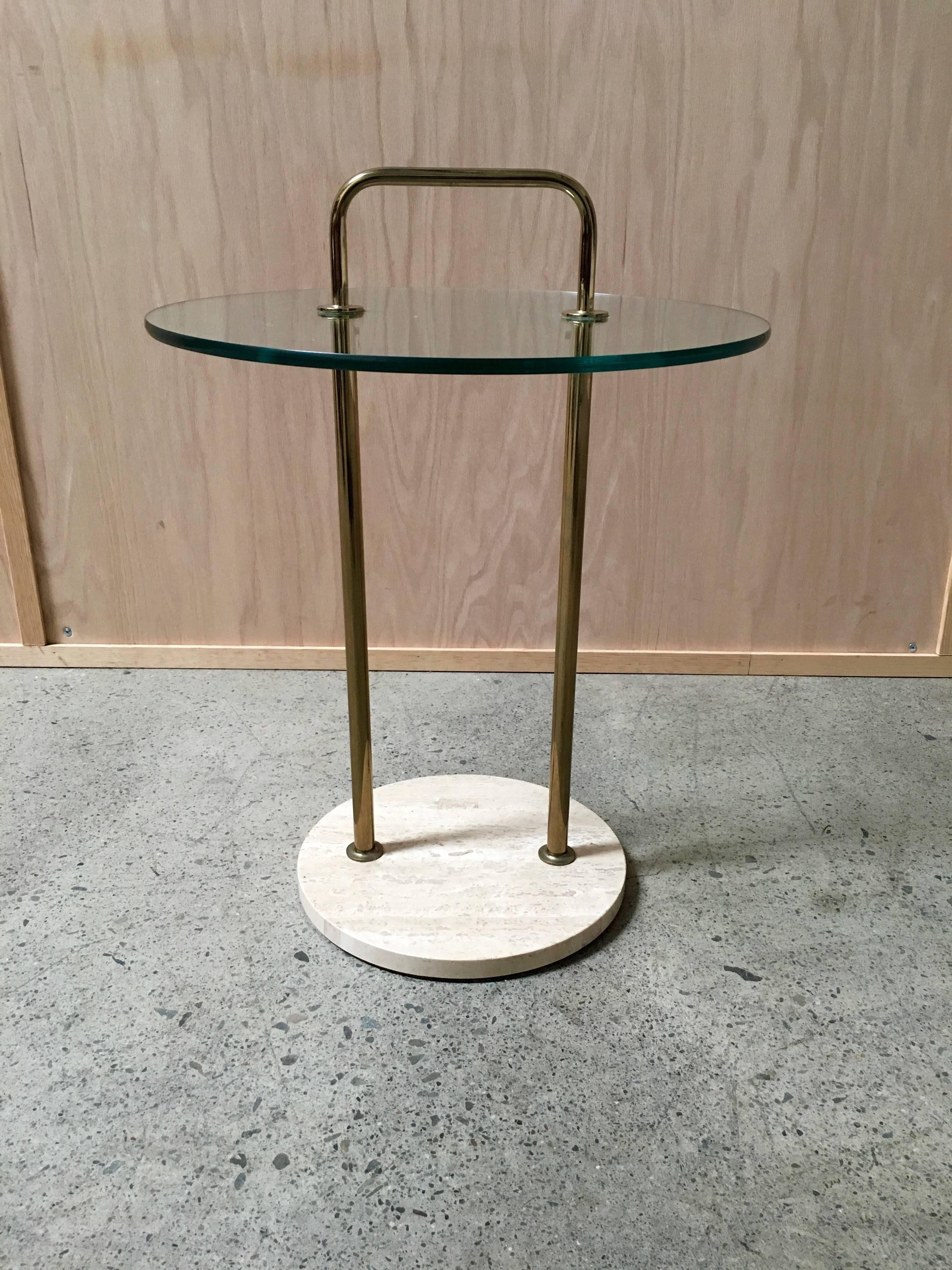 Mid-Century Modern Mid-Century Glass and Travertine Side Table