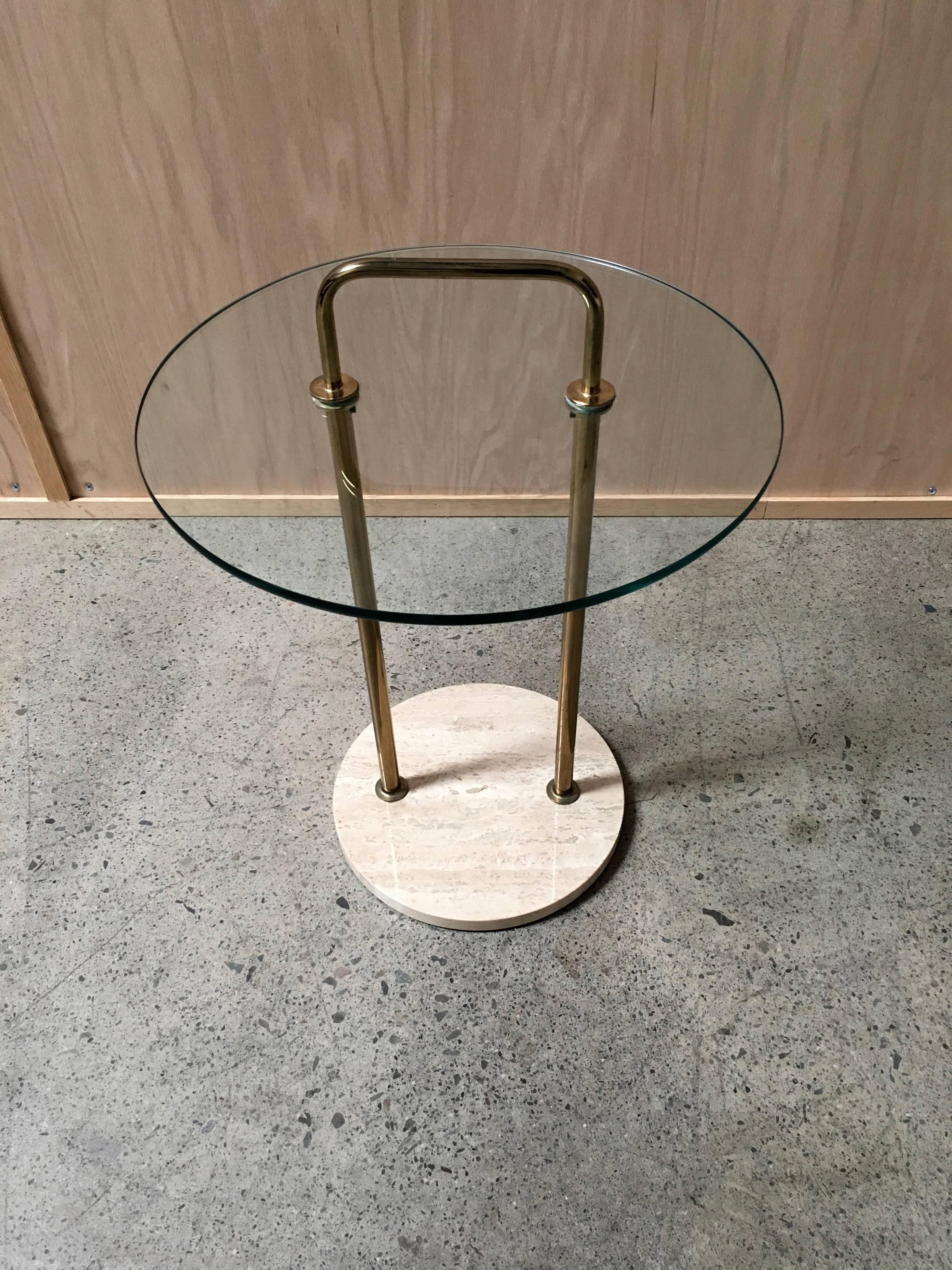 Mid-Century Glass and Travertine Side Table In Good Condition In Denton, TX