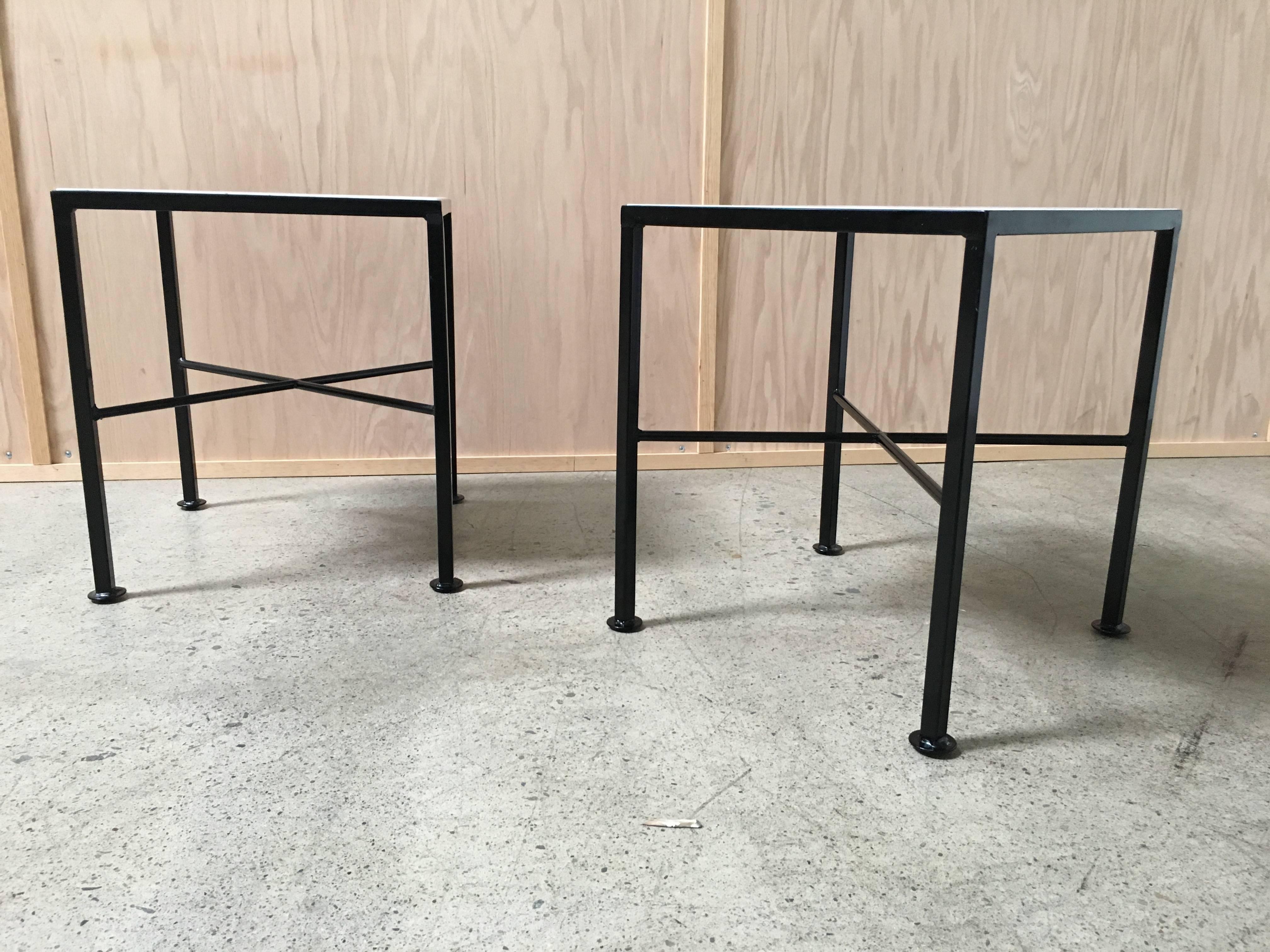 American Pair of Modernist End Tables with X Base