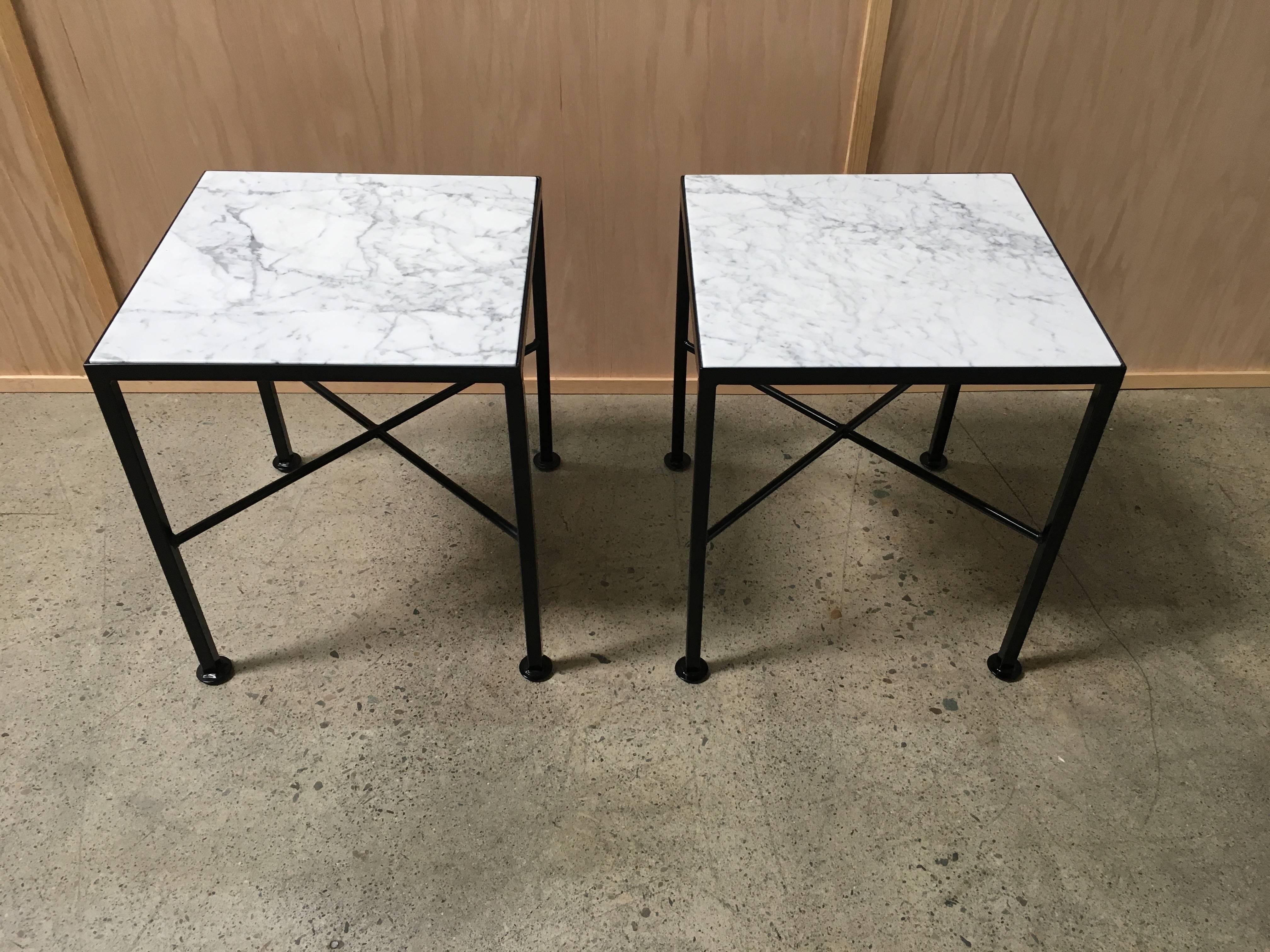 Metal Pair of Modernist End Tables with X Base