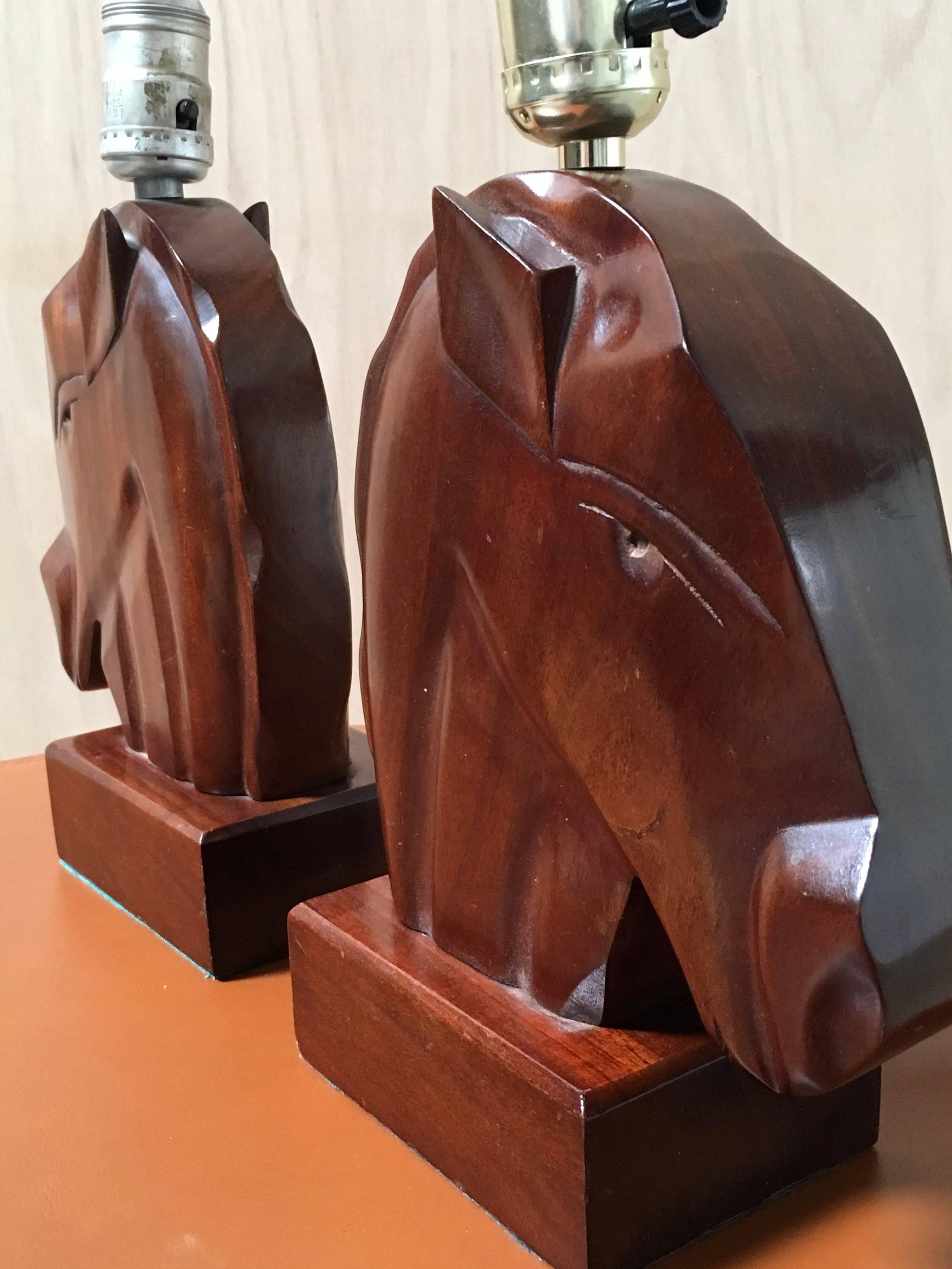 Unknown Pair of Solid Mahogany Modernist Lamps