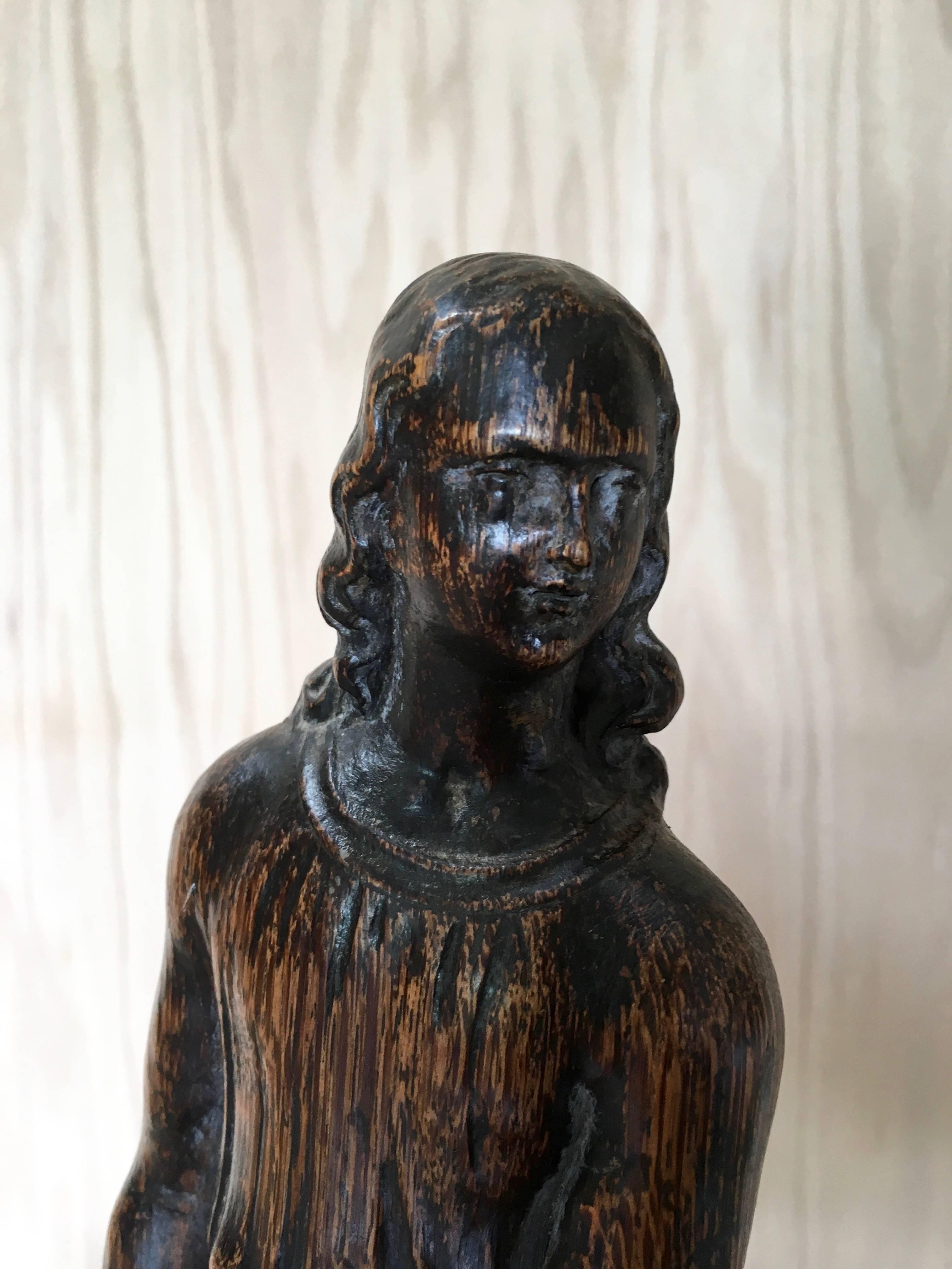 French 19th Century Hand¬-Carved Statue of a Woman For Sale