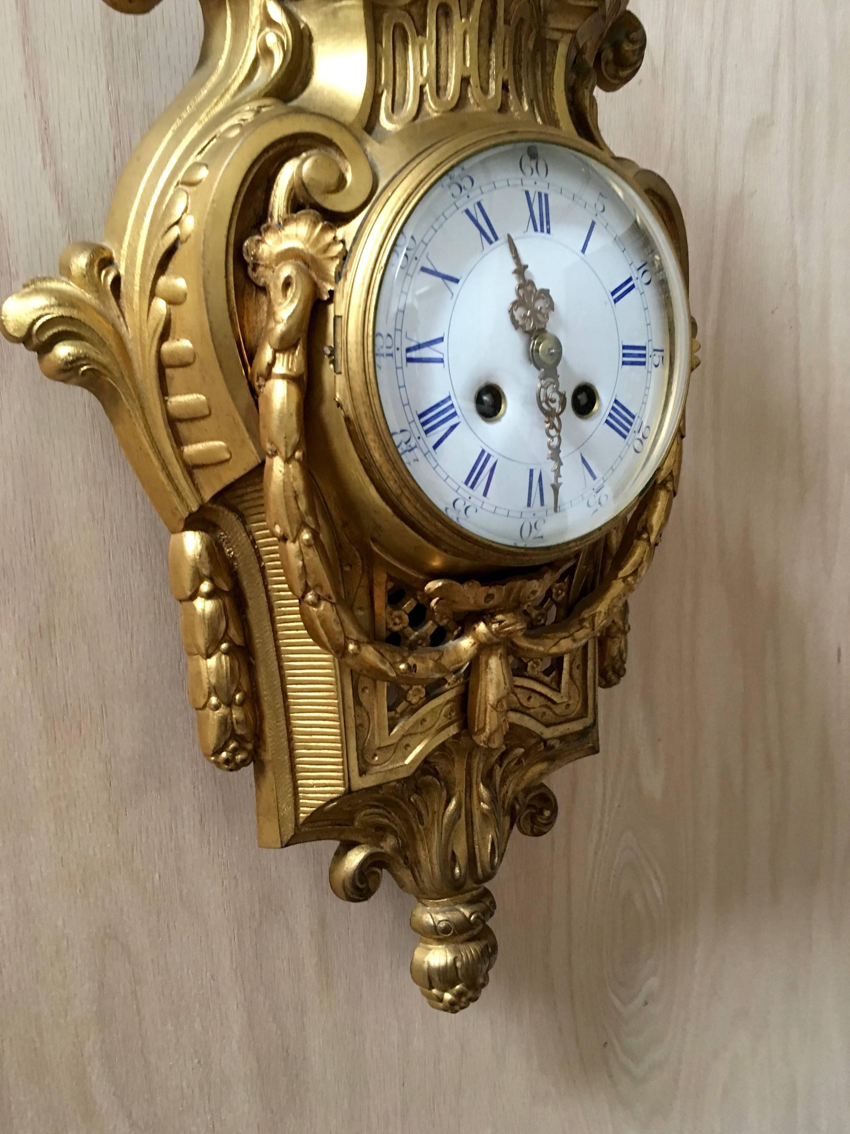 French Antique 19th Century Bronze Cartel Clock