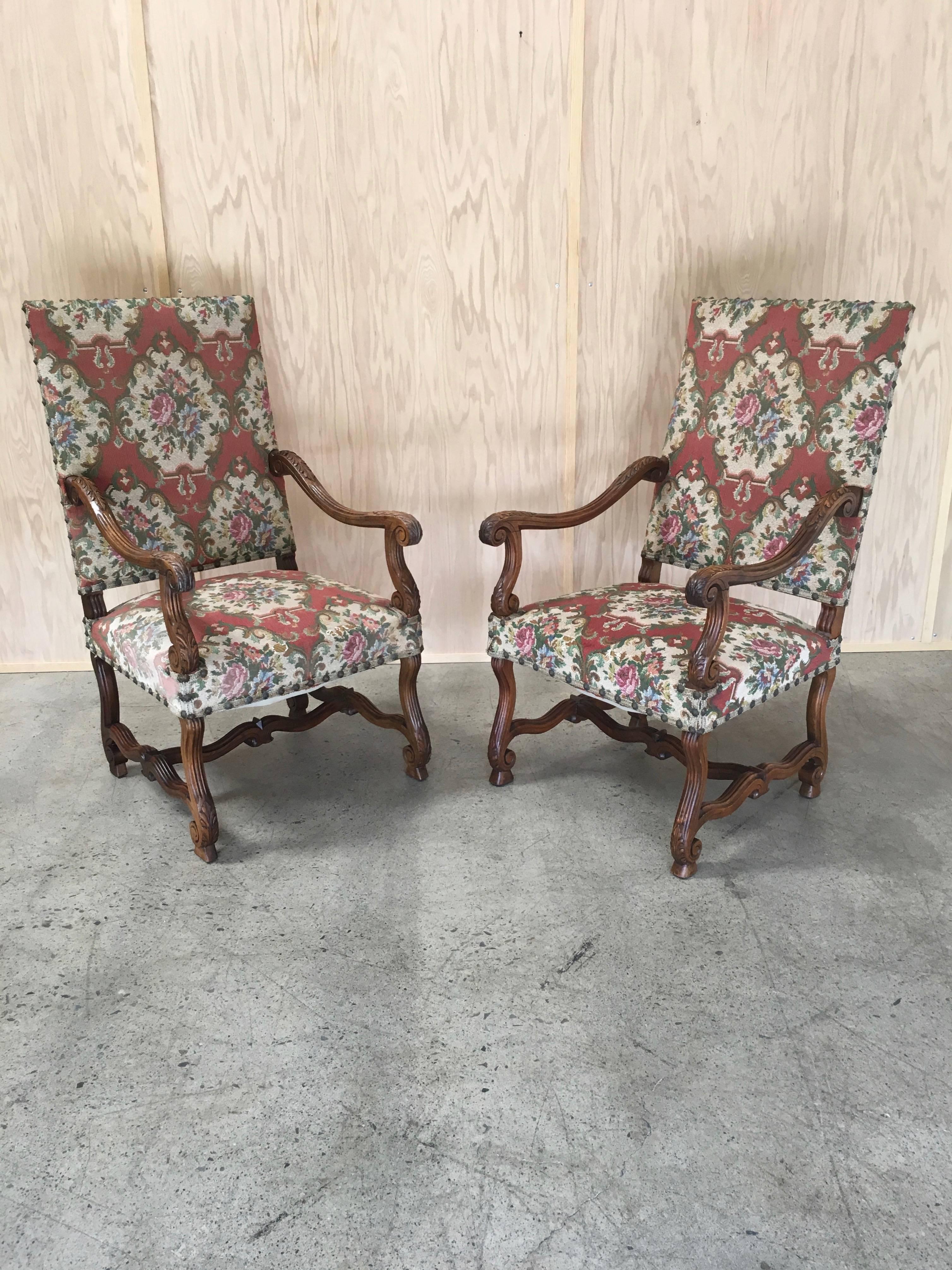 19th Century Pair of Louis XIV Style Armchairs  In Good Condition In Denton, TX