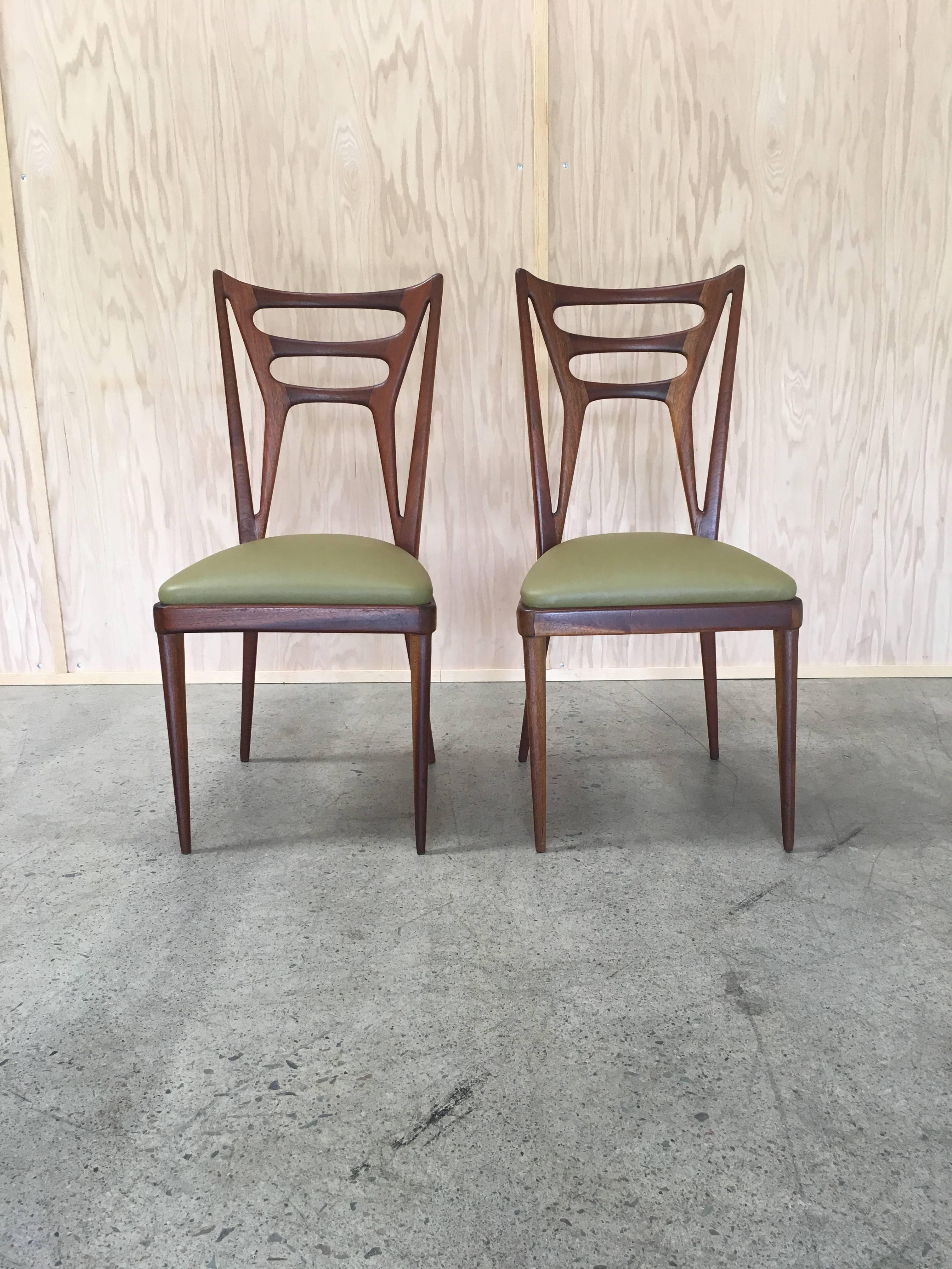 Italian Mid-Century side chairs with avocado color leather.
