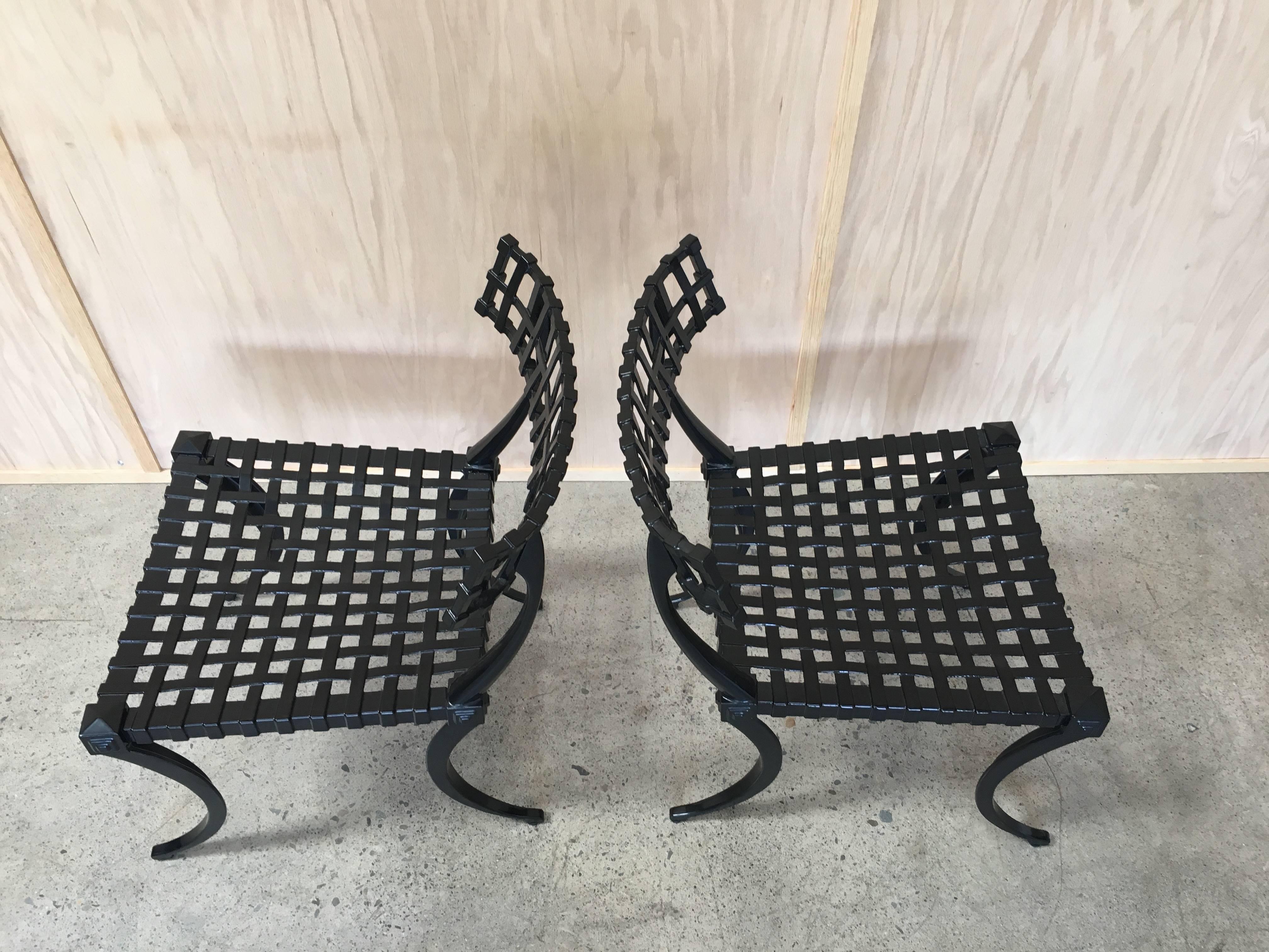 Pair of klismos cast aluminium chairs by Thinline, powder coated.