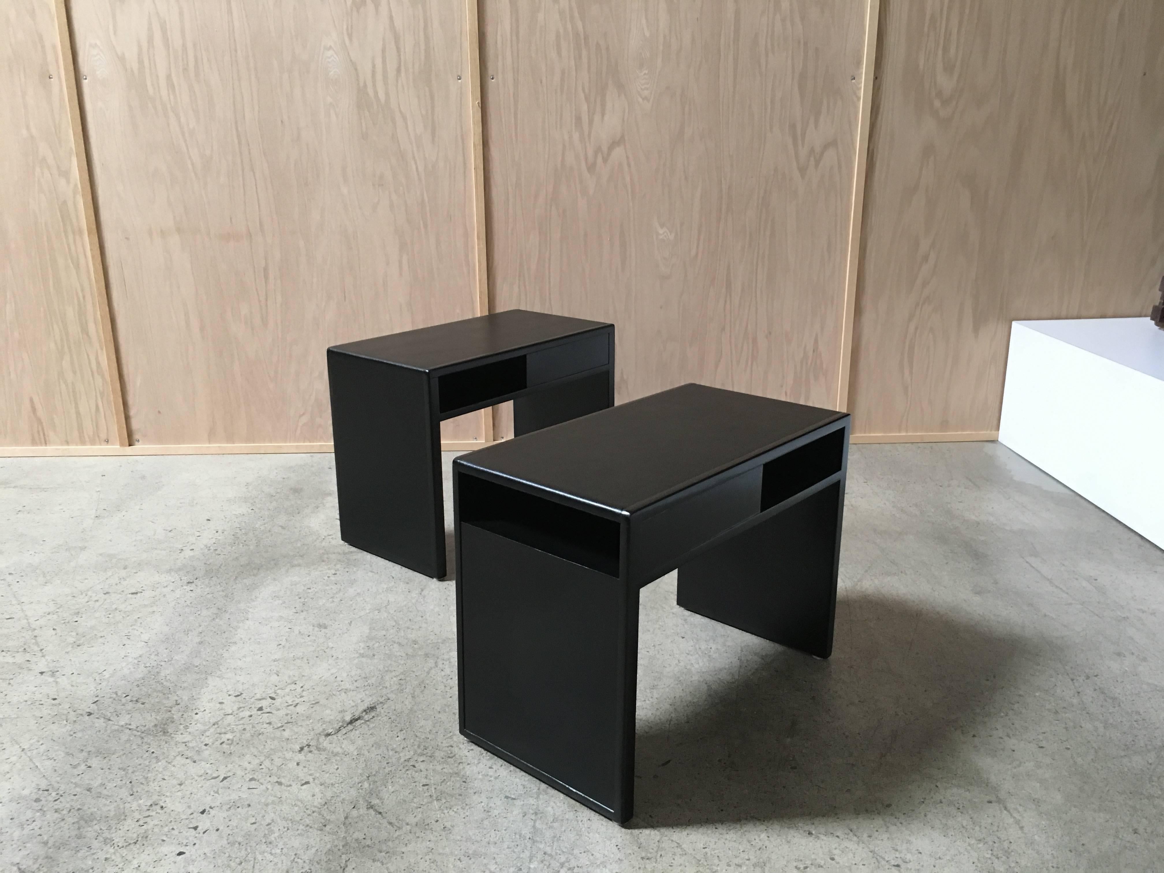 Mid-Century Modern Edward Wormley for Dunbar End Tables with Black Leather