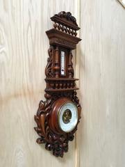 19th Century Carved Walnut Barometer & Thermometer in Centigrade   MOVING SALE!!