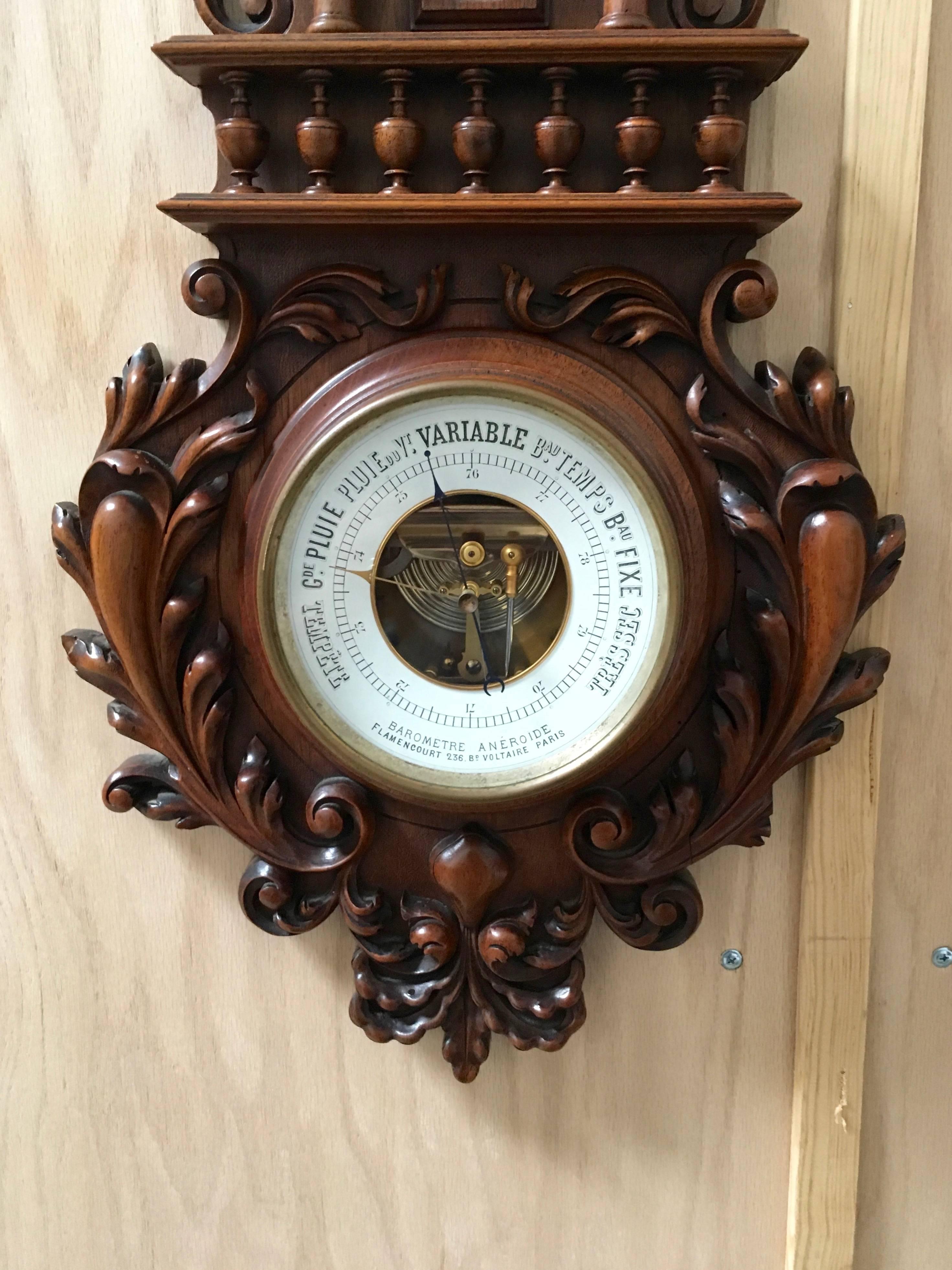 Baroque 19th Century Carved Walnut Barometer & Thermometer in Centigrade   MOVING SALE!!