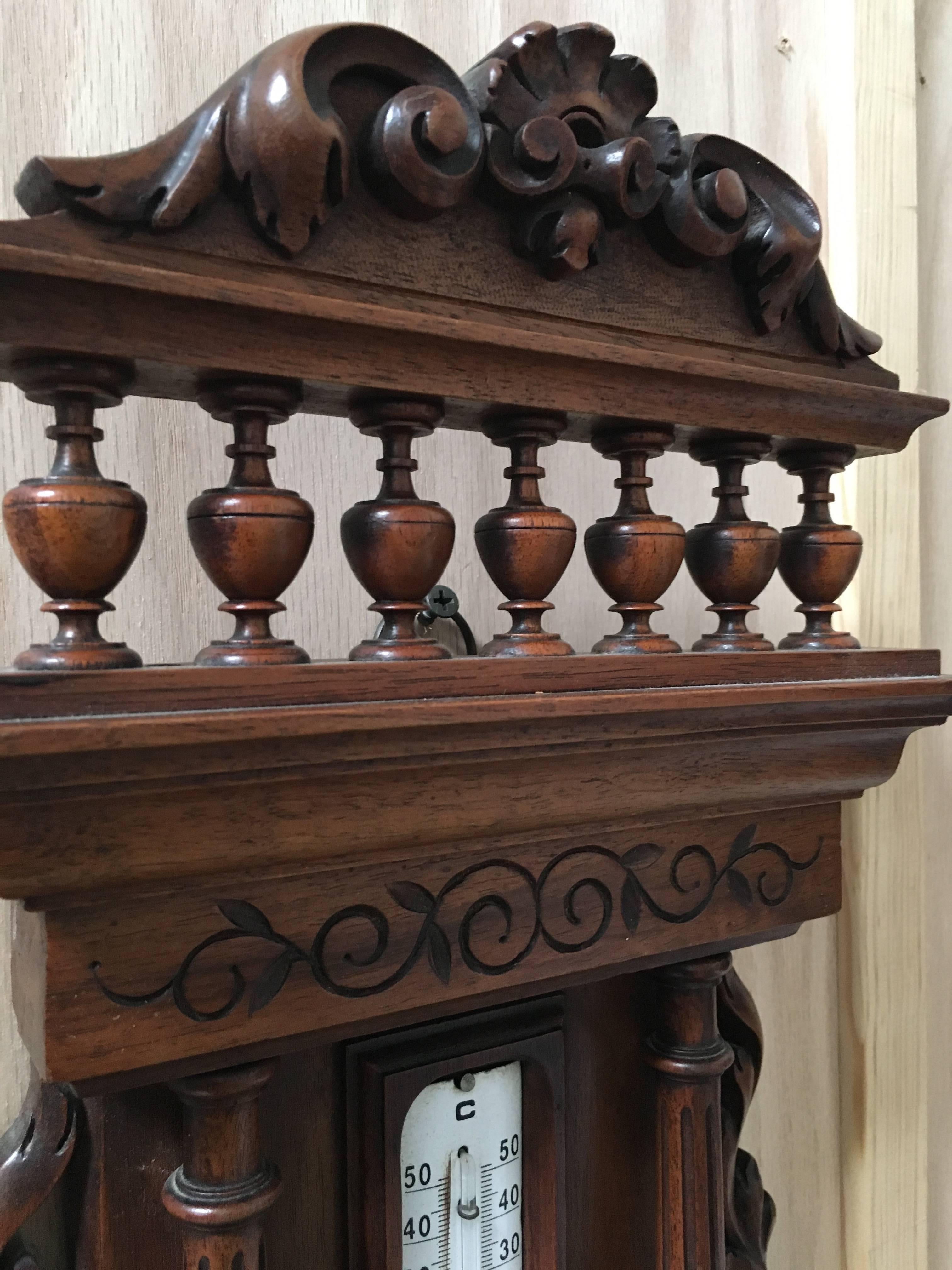 French 19th Century Carved Walnut Barometer & Thermometer in Centigrade   MOVING SALE!!