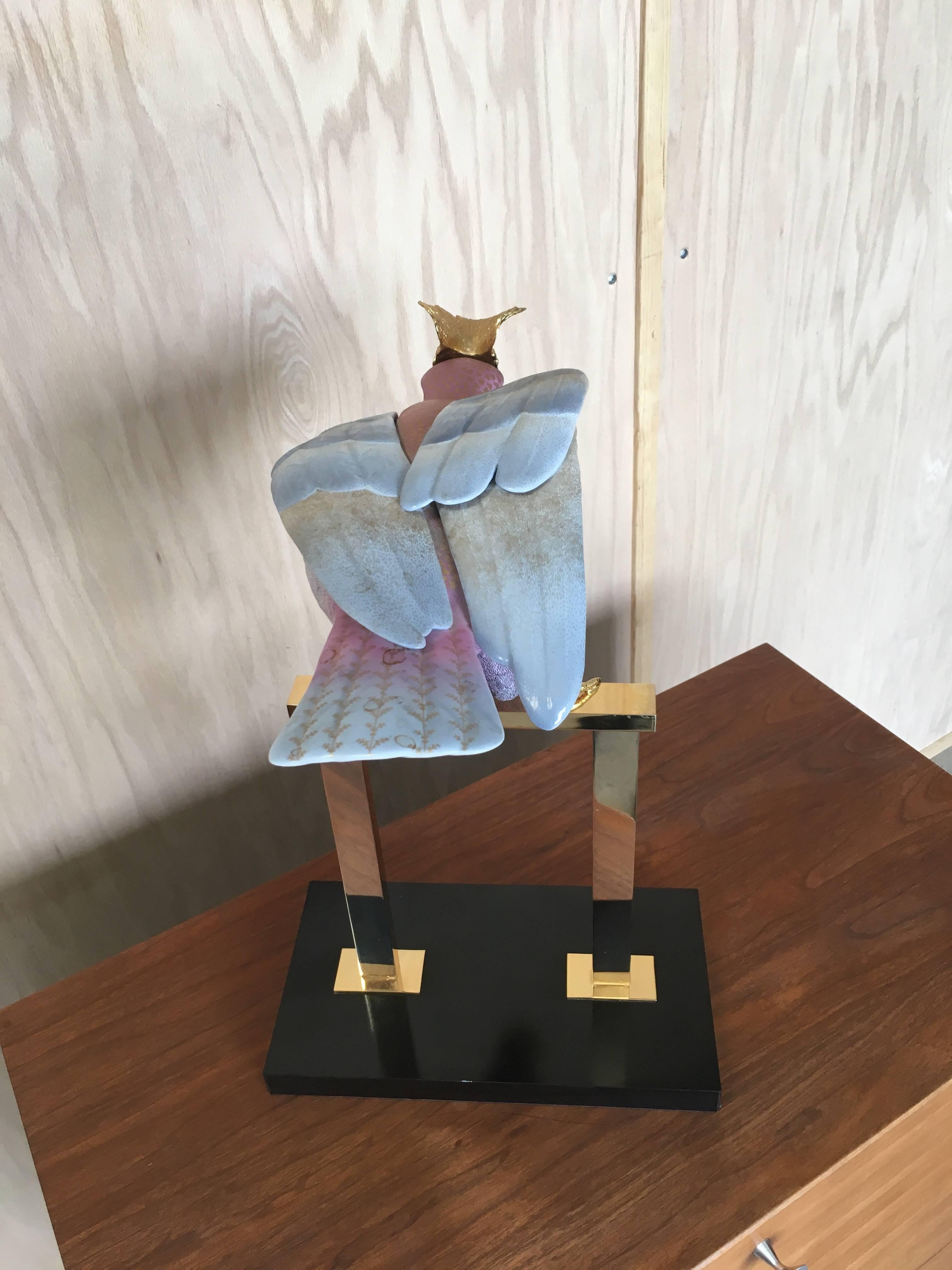 Laiton Mangani for Oggetti Sculpture de cacatoès stylisé peint à la main