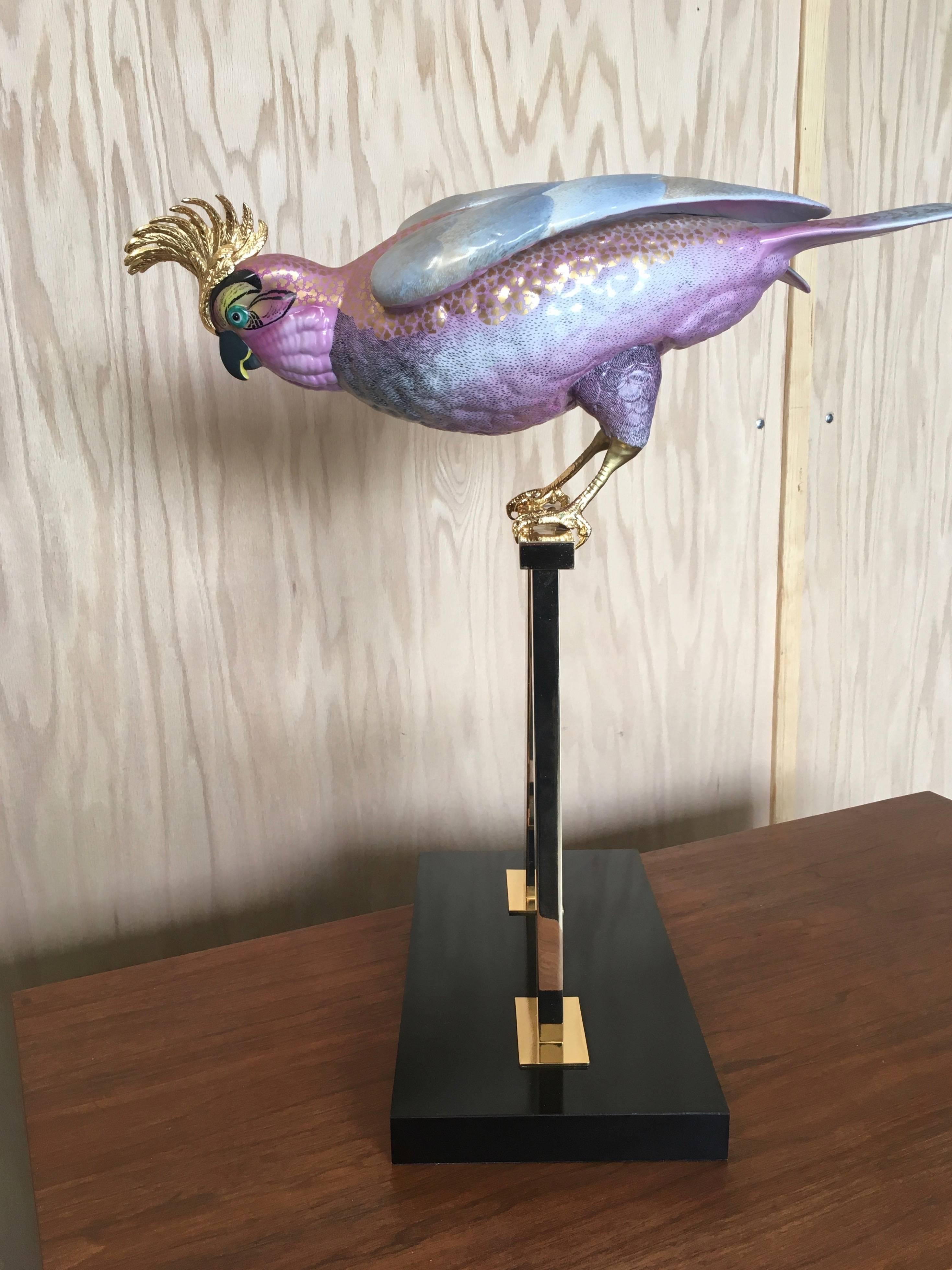 Mangani for Oggetti hand-painted stylized cockatoo sculpture.