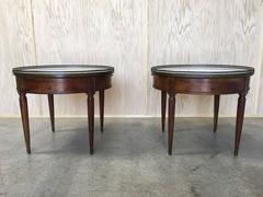Pair of Louis XVI Style Bouillotte Tables with White Marble Tops